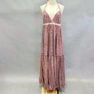 Moda International Y2K floral print halter babydoll tiered maxi‎ dress size XL